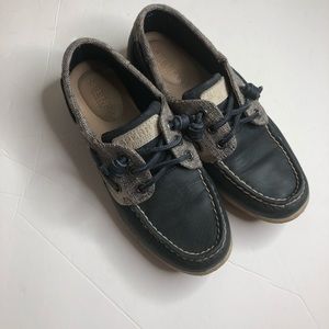 Speedy Topsider Songfish Linen/Navy Boat Shoes 5M